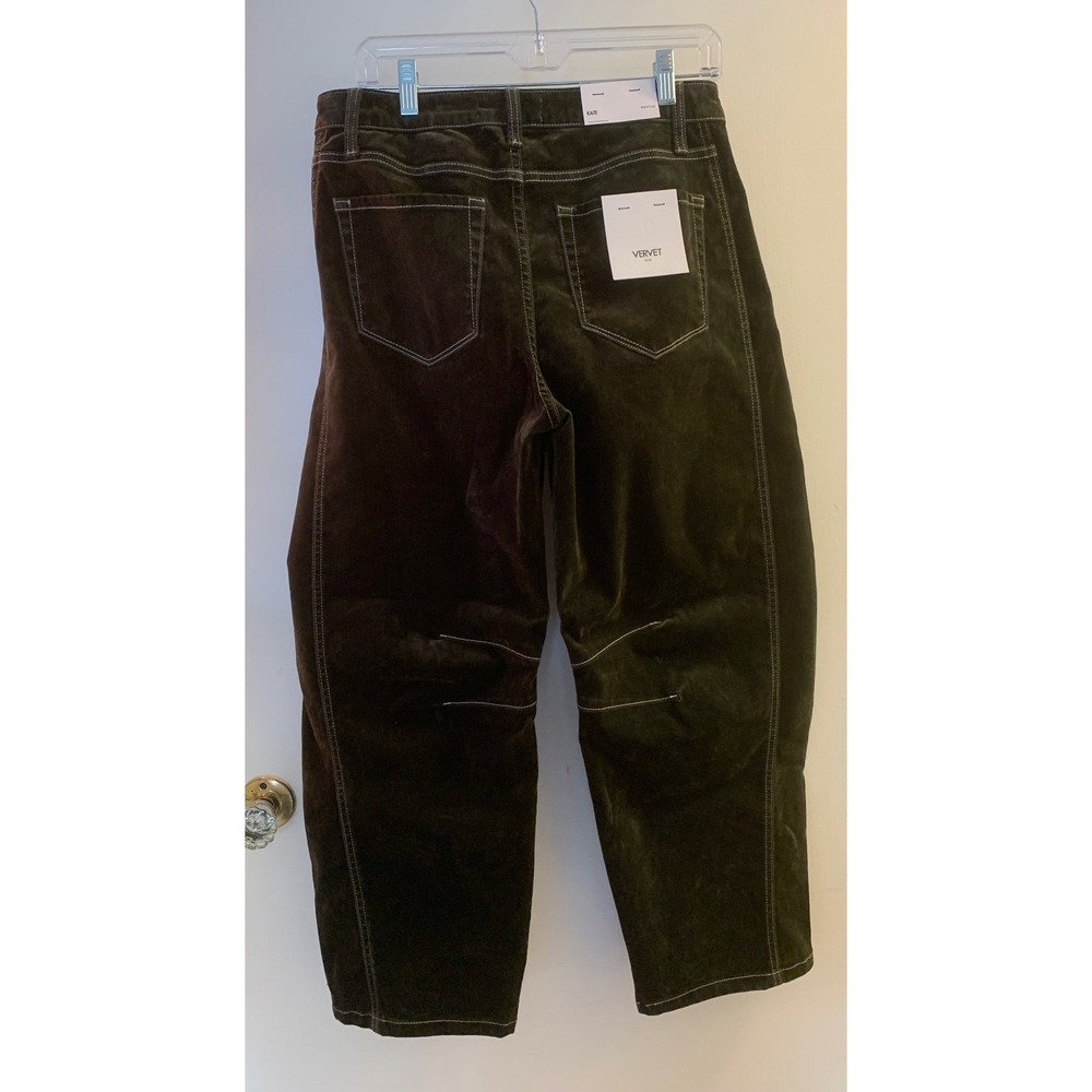 NWT Vervet Kate High Rise Flocked Barrel Leg Jeans Velvet Olive Brown Size 30 - Picture 8 of 16